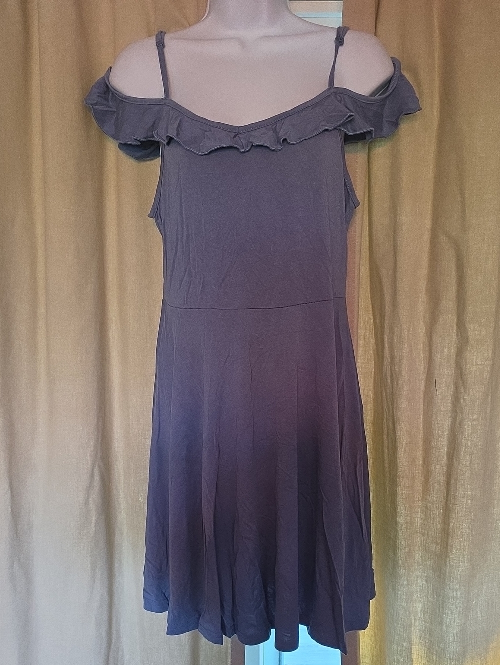 Off-Shoulder Ruffle Swing Dress - Blue Gray